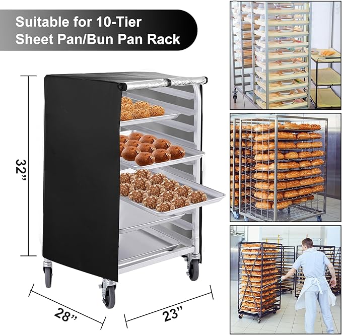 Black 10tier 23"X28"X32" Sheet Pan Rack Cover With Zipper, Ventilated, Oxford Cloth, For Baking, Cooking