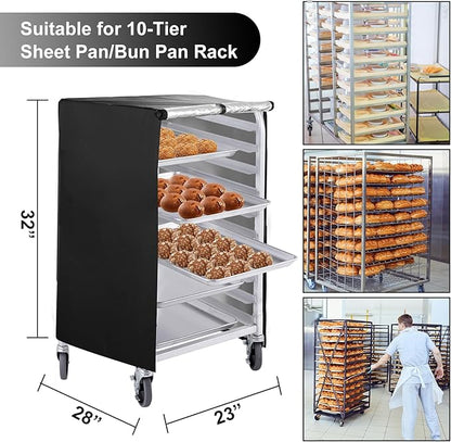 Black 10tier 23"X28"X32" Sheet Pan Rack Cover With Zipper, Ventilated, Oxford Cloth, For Baking, Cooking