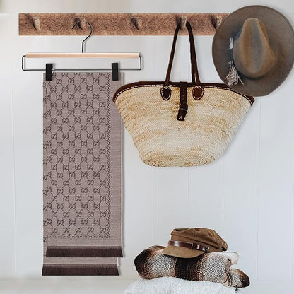 Nature Smile Deluxe Beech Wooden Pants Hangers Bottom Hanger Jeans Hanger Trousers Skirt Hanger with 2-Adjustable Black Matt Clips and Hook 20 Pack (Natural Wood+Black Metal)