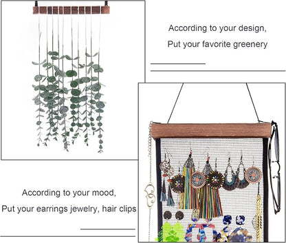 FEQO Mesh Earring Organizer Hanging Earrings Holder Wall Mounted Earring Hanging Jewelry Holder Organizer with 20 Pieces S Shape Black Hooks (12 x 7.2 inch)