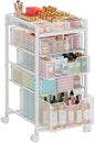 5-Tier Rolling Makeup Cart Organizer with 4 Drawers, Cosmetics Display with Dividers, Floor Skincare Storage with Wheels, Versatile Vanity Organizer for Nail Polish Perfume Brush Hair Tool, White