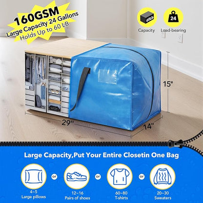 Moving Bags Heavy Duty,Extra Large Moving Bags for Travel/College Packing/Storage/Organization/Seasonal Clothes & Bedding Storage,Moving Supplies Bins,Compatible with Ikea Frakta Cart (Blue,6Pcs)