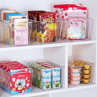 Vtopmart Clear Plastic Storage Bins, 2 PCS Pantry Organizer Bins with Handle for Refrigerator, Fridge, Cabinet, Kitchen, Countertops, Cupboard, Freezer Organization and Storage, Medium