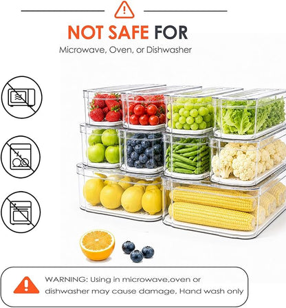 SMRCAD Fridge Organizers and Storage, 10 Pack Clear Organizer Bins with Lids for Kitchen, Pantry, Refrigerator, Food, Fruit, Vegetable Storage