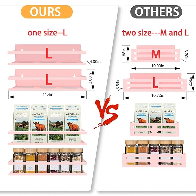 SMRCAD Magnetic Spice Rack for Refrigerator, 4pack Magnetic Shelf for Fridge Space Saving Seasoning Organizer for Any Metal Surface No Drilling Needed(PINK -cut out, 4pack)