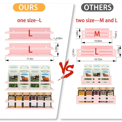 SMRCAD Magnetic Spice Rack for Refrigerator, 4pack Magnetic Shelf for Fridge Space Saving Seasoning Organizer for Any Metal Surface No Drilling Needed(PINK -cut out, 4pack)