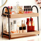 2-Tier Bathroom Countertop Organizer with 8 Hooks -Wooden Perfume & Makeup Storage Tray for Vanity Dresser, Farmhouse Skincare Organizer & Jewelry Holder for Kitchen Coffee Station