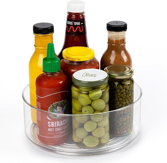 Kitchen Spaces Compact Lazy Susan Organizer, Fridge or Cabinet Turntable Shelf Storage for Kitchen and Pantry Items, Great for Spices or Condiments, Clear and Sturdy with Full Spin, 9 x 9 x 3.4 inches