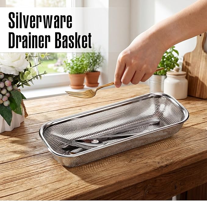 12 Pack Drawer Organizer for Kitchen Utensils, Stackable Rapid Draining Cutlery Stainless Steel Tray, Space-Saving Flatware Organizer for Spoons Forks Chopsticks, Dishwasher Safe(Silver)