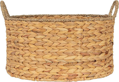 Household Essentials Round Handwoven Water Hyacinth and Seagrass Basket with Handles, Natural