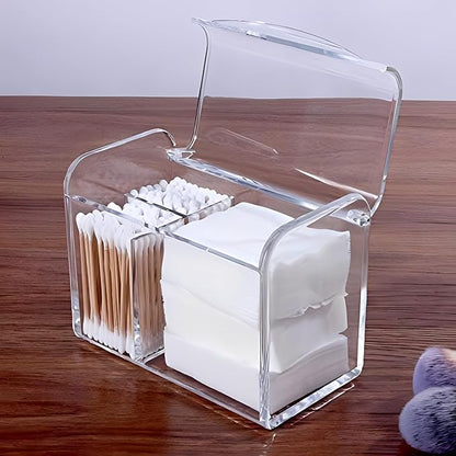 Sooyee Qtip Holder Dispenser for Cotton Ball Swab, Cotton Round Pads, Floss,3 Compartment Plastic Apothecary Jars,Bathroom Organization and Storage,Vanity Organizers and Storage,Clear