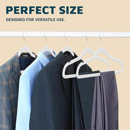 Lifemaster Velvet Clothes Hanger – with 360 Degree Swivel Hook and Non-Slip Shoulder Notch, Holds Up to 10 lbs, Heavy Duty Hanger Set, for Organizing Suit, Dress, Coat, and Clothes, Pack of 50, White