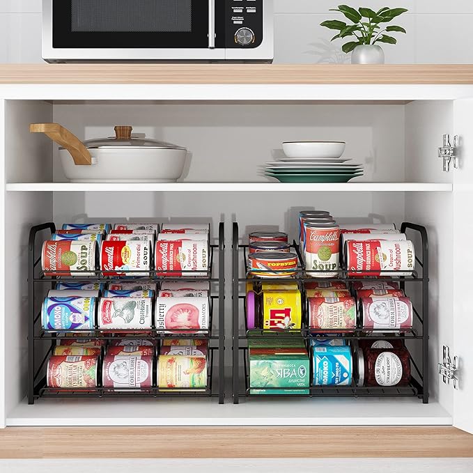 Can Rack Organizer, 3 Tier Stackable Can Storage Dispenser,for Food Storage, Kitchen or Pantry, Storage for 36 Cans, Black