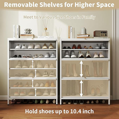 Foreate 6-Tier Entryway Shoe Storage Cabinet with 3 Flip-Up Glass Doors & Removable Shelf, 42” Metal Cabinet Shoe Rack Organizer for 18-24 Pair Shoes, Tall Freestanding Modern Shoe Cabinet-Glass Door