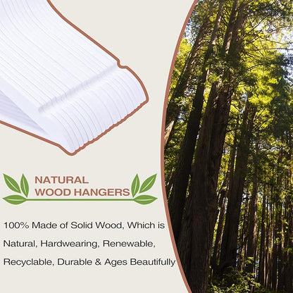 FairyHaus Wooden Hangers 30 Pack White, Slim Wood Coat Suits Hanger with 360° Swivel Hook, Notches and Pants Bar, Smooth Finish and Lightweight for Closet Clothes