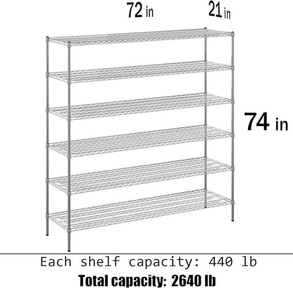 21" Deep x 72" Wide x 74" Height Wire Shelving Kit | 6-Tier | NSF Commercial Storage Rack Unit