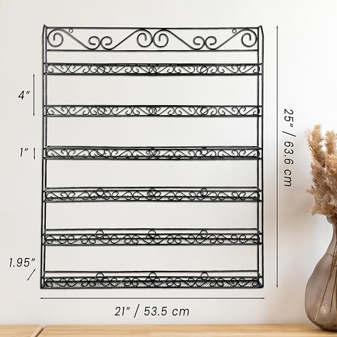 PANA 6 Tier Wall Mounted Metal Rack Shelf, Versatile Organizer for Nail Polish, Essential Oils, Kitchen Spices, and Craft Hobby Items, Sturdy Storage with Decorative Design (Black, 1pc)