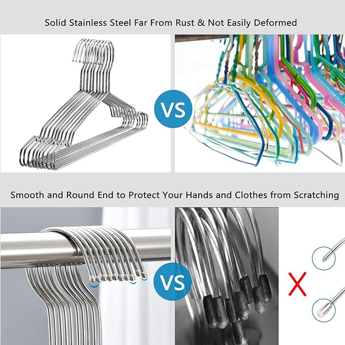 Fayleeko Wire Coat Hangers - 17.7 Inch Heavy Duty Stainless Steel Hangers (50 Pack)