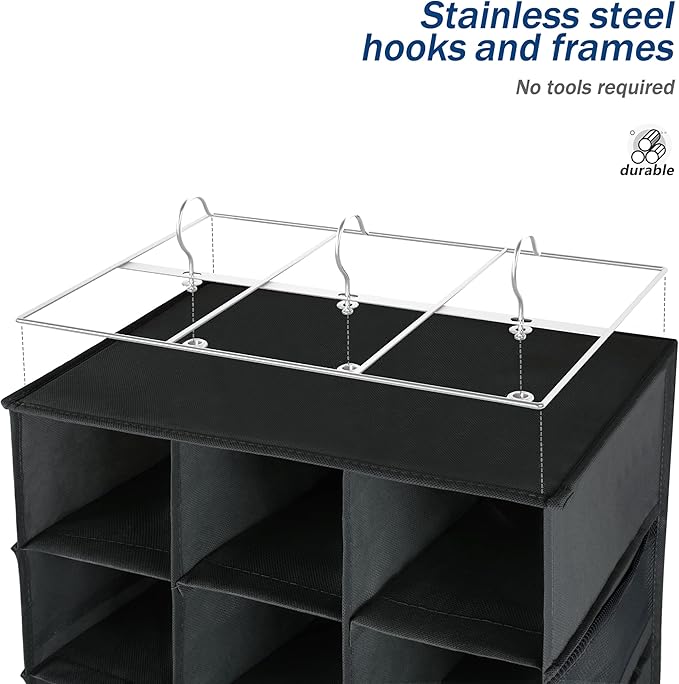 Hanging Shoe Organizer for Closet, 24 Sections Shoe Holder Hanger Rack, Space-Saving Shoe Organizers and Storage, Black