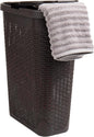 Mind Reader Slim Laundry Hamper with Lid, 40L Clothes Basket, Narrow Tapered Design with Ventilated Cutout Pattern, Plastic, Brown