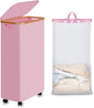 efluky Slim Laundry Basket with Wheels, Narrow Rolling Laundry Hamper with Lid and Removable Bag, Tall Aesthetic Dirty Clothes Hamper on Wheels for Laundry Room, Bedroom, Dorm and Bathroom, 75L Pink