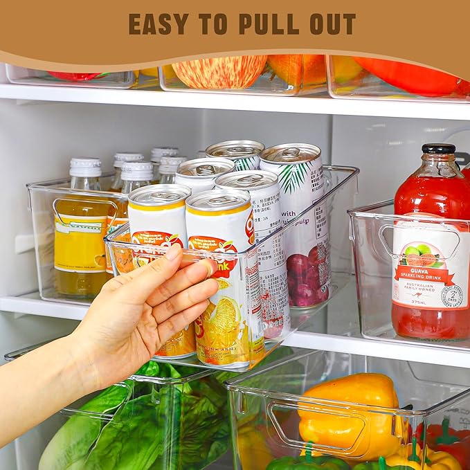 Freebat 12 Pack Organizers and Storage, Pantry Organization and Storage Bins, Cabinet Organizer, Clear Plastic Storage Containers with Handle，Acrylic Storage Bins (4 Small&4 Middle&4 Large