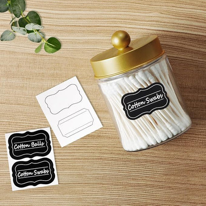 Amolliar Qtip Holder Dispenser -8oz Plastic Apothecary Jar Containers for Vanity Makeup Countertop Organizer Storage -Bathroom Canister Accessories Set for Cotton Swab, Ball, Pads, Floss-Gold (2)