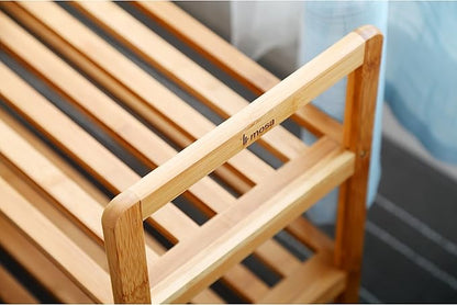 Mosa Natural Bamboo 2-Tier Shoe Rack (27.6" X 10.2" X 15.7"), Wood Shoe Shelf Wooden Shoe Storage Organizer