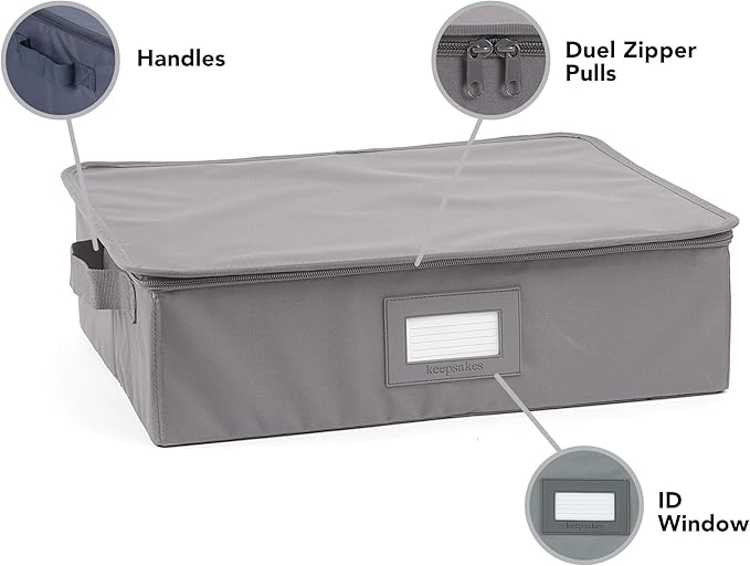 Covermates Platter Storage Box – Serveware & China Storage Container with Dual Zippers, ID Window, Reinforced Handles & Structured Walls for Platter, Dish & Serving Tray Protection, Graphite