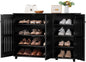 Topeakmart Shoe Rack Frees Standing Storage Organizer 4 Tier Shoe Shelf Storage Louvered Door Entryway Hallway Furniture for Living Room Bathroom Black