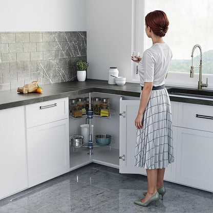 Dowell Base Cabinet Kidney Shape Dia.32 270° Lazy Susan, 2 Shelves, Kitchen Base Corner Cabinet Organizer (Chrome 4001 270 32)