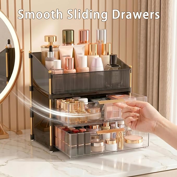 Large Capacity Makeup Organizer Countertop with Brush Holder, Vanity Skincare Perfume Storage Box for Bathroom, Mother's Day Birthday Anniversary Teen Girl Gifts for Women Mom