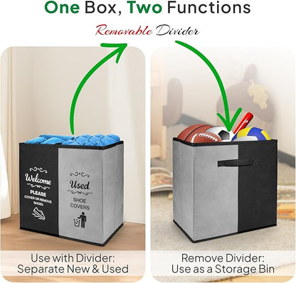 Opret 2 Compartment Large Shoe Cover Box Black Grey, Real Estate Agent Supplies, Disposable Shoe Cover Dispenser Box for Open House, Foldable Storage Bin