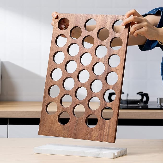 Coffee Pod Holder K Cup Organizer - Acacia Wood Storage Rack with Weighted White Marble Base - 30+ Pod Capacity Countertop Stand - Modern Kitchen Storage Organizer