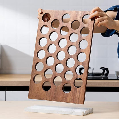 Coffee Pod Holder K Cup Organizer - Acacia Wood Storage Rack with Weighted White Marble Base - 30+ Pod Capacity Countertop Stand - Modern Kitchen Storage Organizer