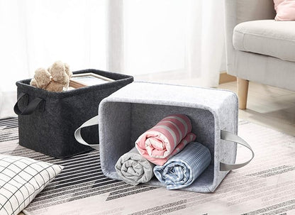 Collapsible Storage Bins Foldable Felt Fabric Storage Basket Organizer Boxes Containers with Handles PU Handles for Nursery Toys,Kids Room,Clothes,Towels,Magazine (PU-Light grey, 15.9L×11W×9.8H)