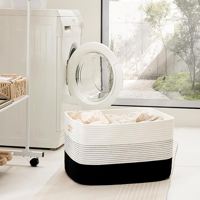 Artfeel Blanket Basket,Rectangle Woven Baskets for Storage,30L Laundry Basket for Decorative Nursery Blanket,Toys,Dirty Clothes and Magazine in Shelves,Baby Room,and Living Room