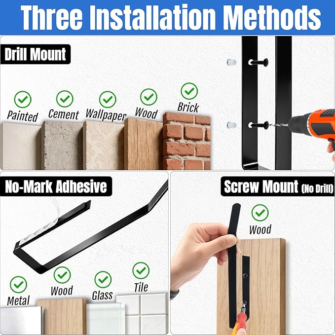 2 Pack Hat Rack for Wall, Upgraded Carbon Steel Hat Organizer for Baseball Caps with Adhesive & Drilling, Space Saving Hat Holder, Hat Hanger for Closet and Bedroom Storage, Black, 8 inch