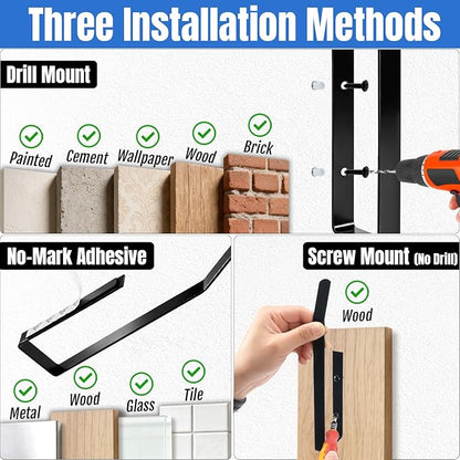 2 Pack Hat Rack for Wall, Upgraded Carbon Steel Hat Organizer for Baseball Caps with Adhesive & Drilling, Space Saving Hat Holder, Hat Hanger for Closet and Bedroom Storage, Black, 8 inch
