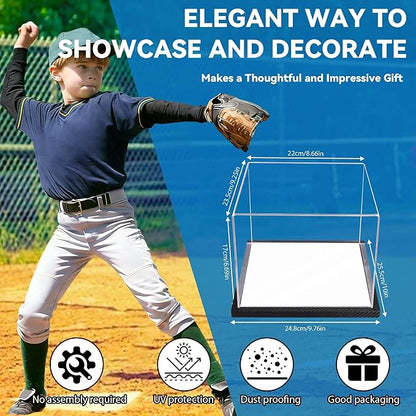 Clear Hat Display Case Acrylic Baseball Cap Holder Stand Transparent Hat Storage Box Dustproof Square UV Protection Cabinet with Carbon Fiber Skin Base and Removable Mirror Base