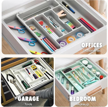FANCILLA Heavy Duty Silverware Organizer for Kitchen Drawers - Large Wheat Straw Utensils Drawer Organizer, BPA-Free Adjustable Cutlery Holder, Dishwasher Safe, 6-8 Wider Slots (White)