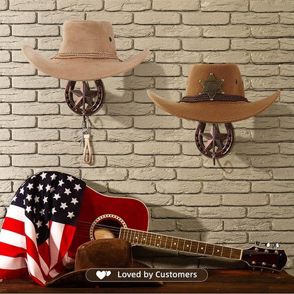 Cowboy Hat Rack for Wall Rustic Metal Cowboy Hat Holder 2 Pack Hat Hanger Western Wall Decor Horseshoe Hooks Storage Display Closet Bedroom Living Room Western Gift Antique Bronze