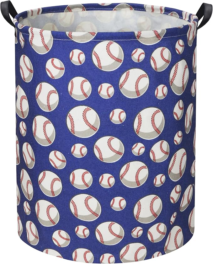 Baseball Kids Laundry Hamper, Large, Cotton & Linen, Waterproof PE Coating, Collapsible, Multi-purpose, Dinosaur Pattern