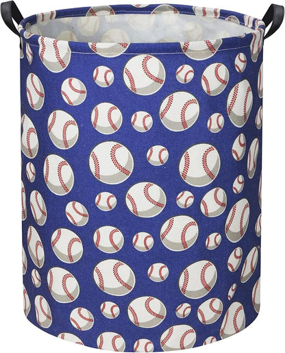 Baseball Kids Laundry Hamper, Large, Cotton & Linen, Waterproof PE Coating, Collapsible, Multi-purpose, Dinosaur Pattern