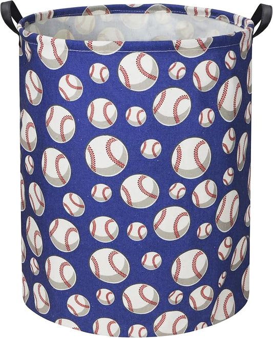 Baseball Kids Laundry Hamper, Large, Cotton & Linen, Waterproof PE Coating, Collapsible, Multi-purpose, Dinosaur Pattern