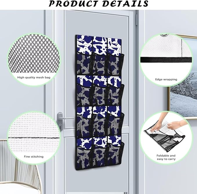Purple Cowhide Over The Door Shoe Organizer Mesh Fabric Wall Hanging Storage 12 Pockets Over The Door Closet Organizer Space Saving Shoe Holder Hanger