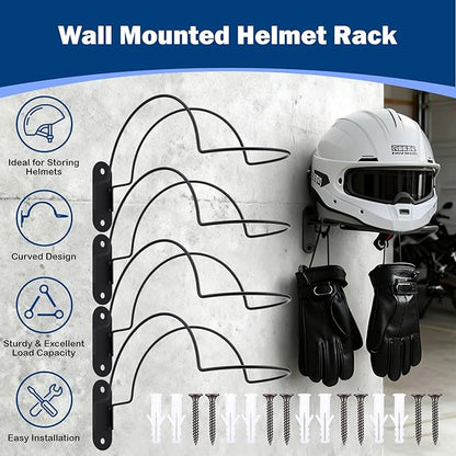 Gugxiom 4 Pcs Wall Mounted Helmet Rack, Motorcycle Helmet Holder, Heavy-Duty Construction with Screws, for Equestrian Motorcycle Baseball Rugby Helmetet (4)
