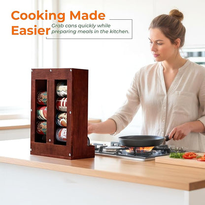 HOMESTEAD Wooden Can Organizer for Pantry, Solid Wood Canned Food Rack, Holds Standard 14.2 oz Cans, Space-Saving Kitchen Storage for Cabinets & Countertops (Brown)