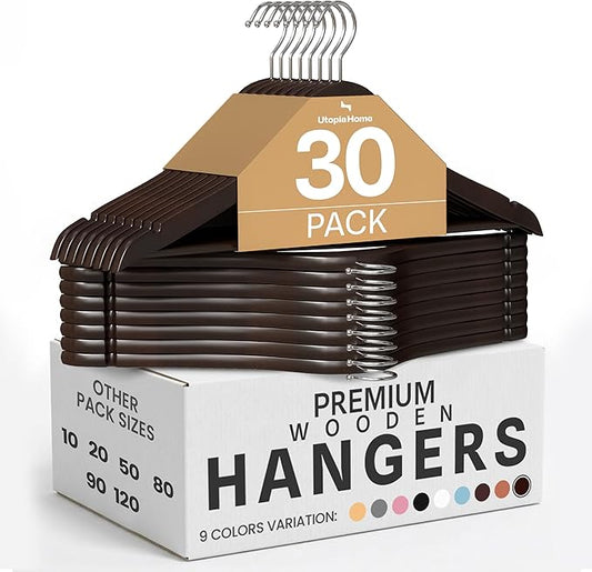 Utopia Home Premium Wooden Hangers 30 Pack - Durable & Slim Coat Hanger - Suit Hangers with 360-Degree Rotatable Hook - Wood Hangers with Shoulder Grooves (Vintage)