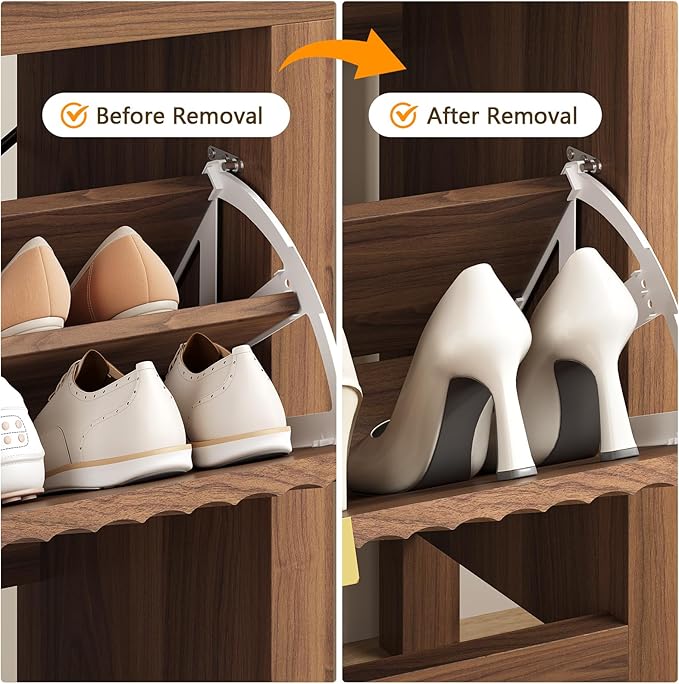 YOMILUVE Shoe Cabinet Storage for Entryway, Fluted Shoe Cabinet with 4 Flip Drawers, Hidden Shoe Rack Freestanding Wooden Shoe Organizer with Legs for Hallway, Walnut